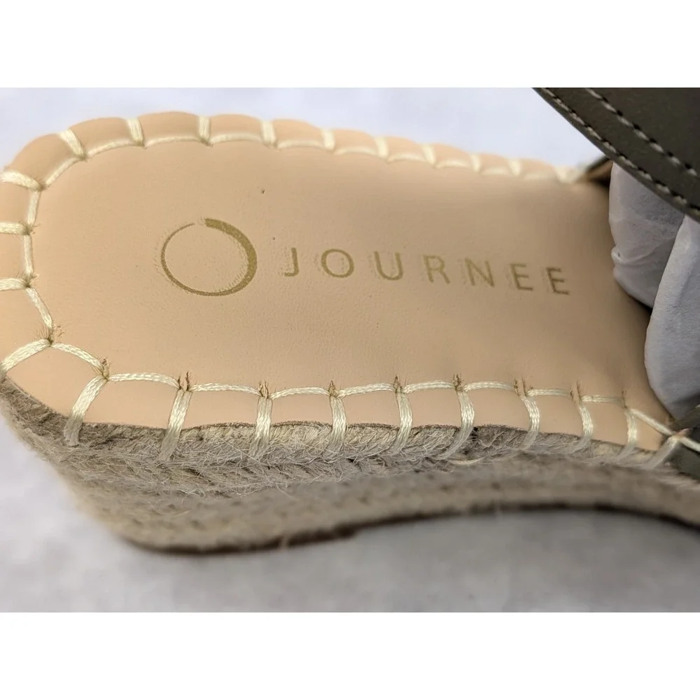 Journee Collection Olive Green Espadrille Wedge Sandals Women 7 Buckle Slingback